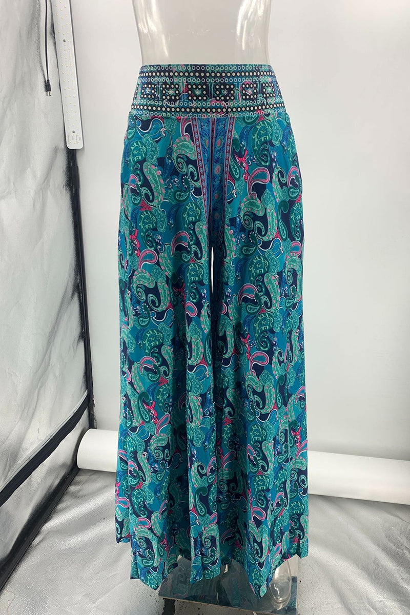 Casual College Print Patchwork High Waist Wide Leg Full Print Bottoms