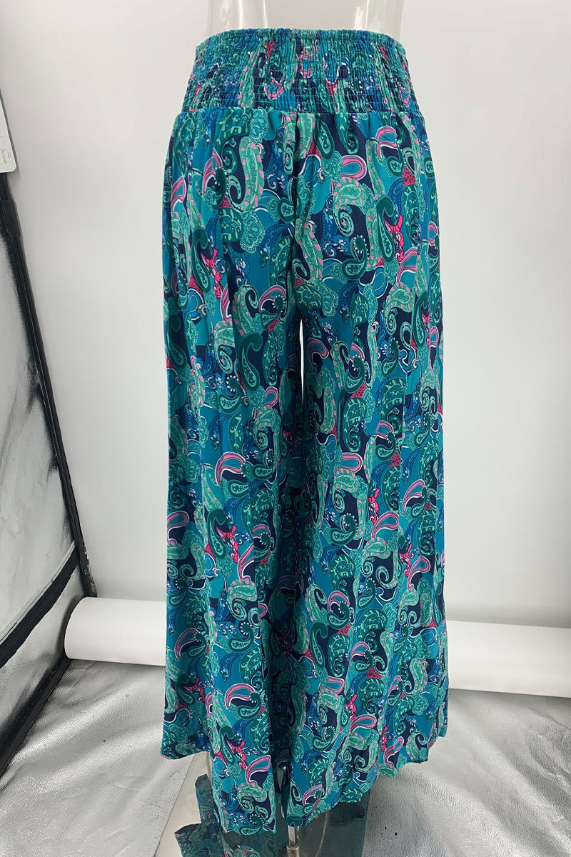 Casual College Print Patchwork High Waist Wide Leg Full Print Bottoms