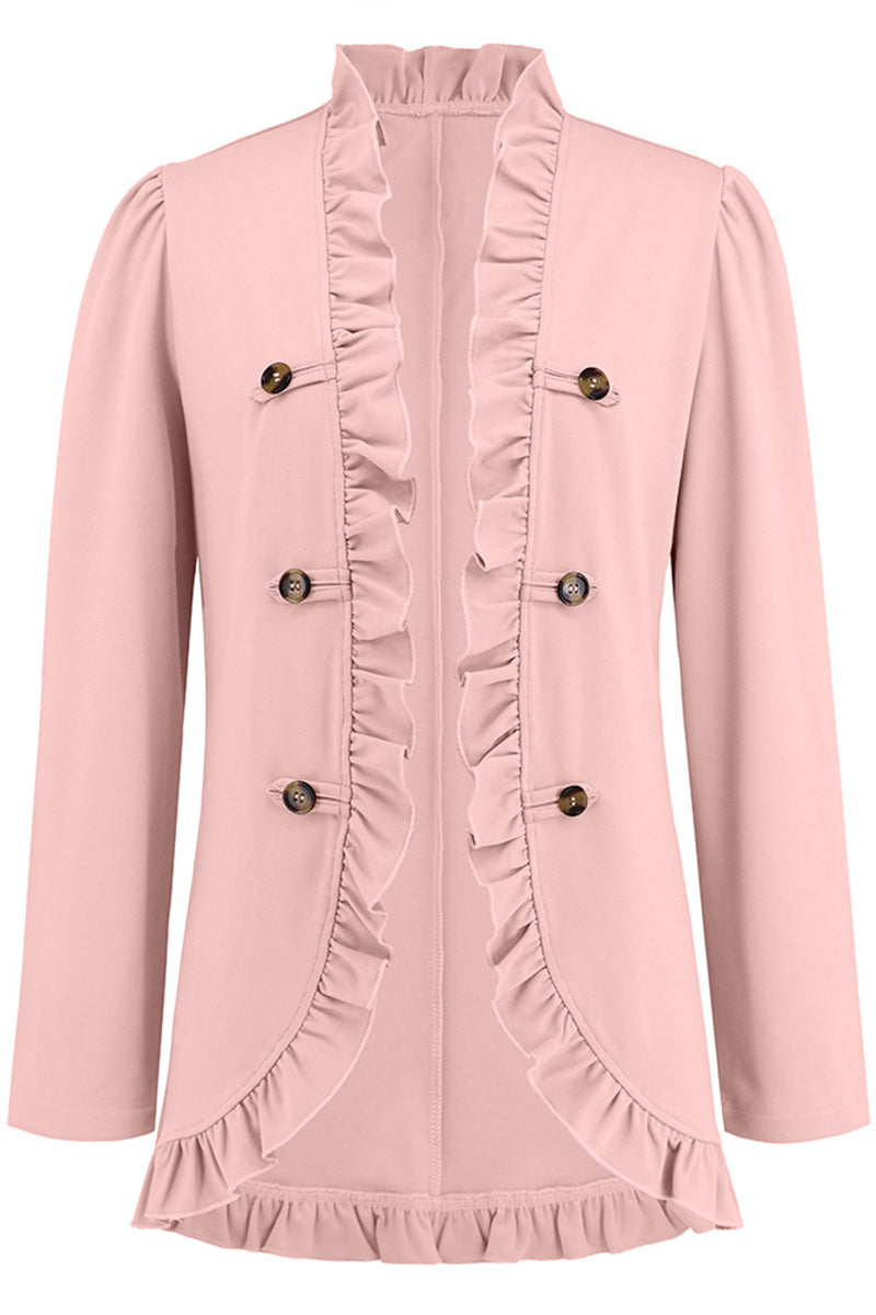 Elegant Solid Buckle Flounce Lotus Leaf Collar Outerwear(5 Colors)