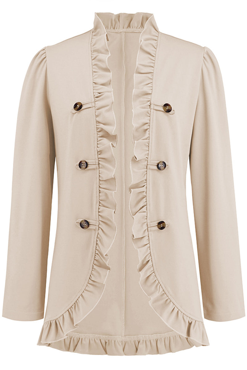 Elegant Solid Buckle Flounce Lotus Leaf Collar Outerwear(5 Colors)