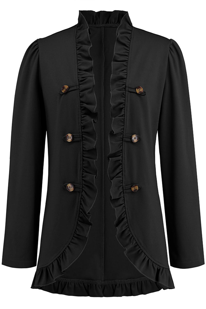 Elegant Solid Buckle Flounce Lotus Leaf Collar Outerwear(5 Colors)