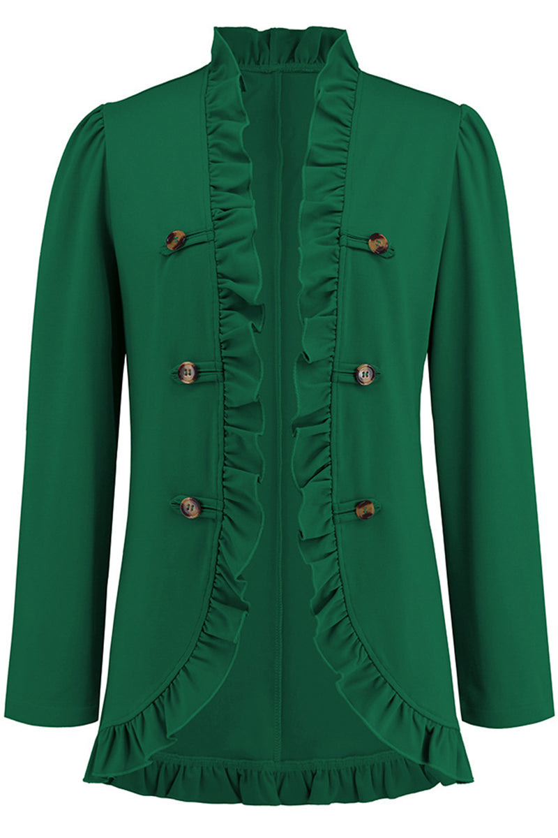 Elegant Solid Buckle Flounce Lotus Leaf Collar Outerwear(5 Colors)