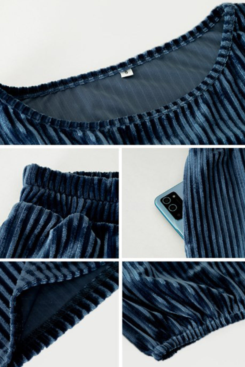 Elegant Solid Pocket O Neck Long Sleeve Two Pieces(4 Colors)