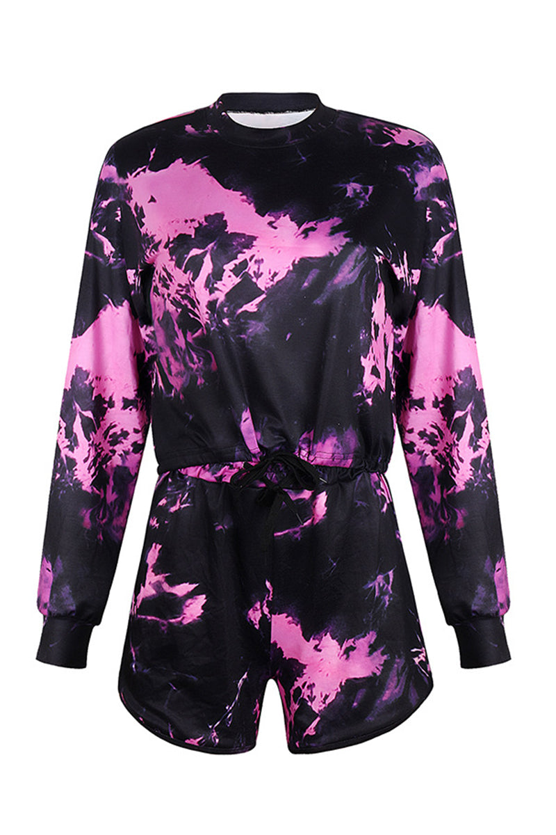 Casual Gradual Change Printing O Neck Long Sleeve Two Pieces