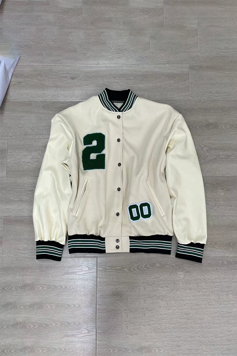 Street Letter Embroidered O Neck Outerwear(3 Colors)