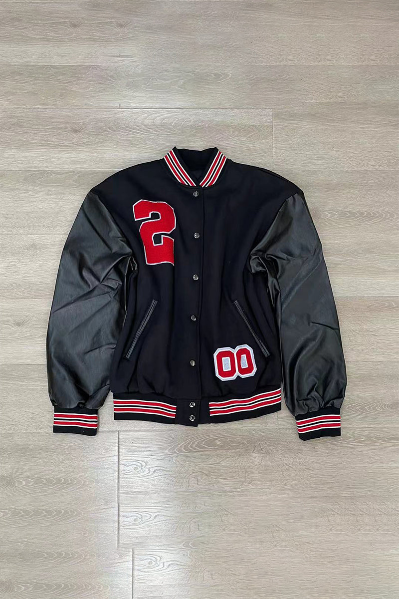 Street Letter Embroidered O Neck Outerwear(3 Colors)