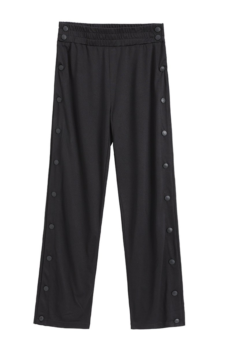 Casual Sportswear Solid Buckle Loose High Waist Wide Leg Solid Color Bottoms