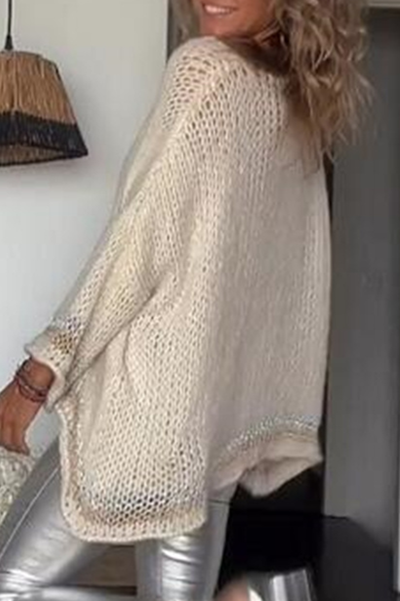Casual Solid Tassel Contrast V Neck Sweaters