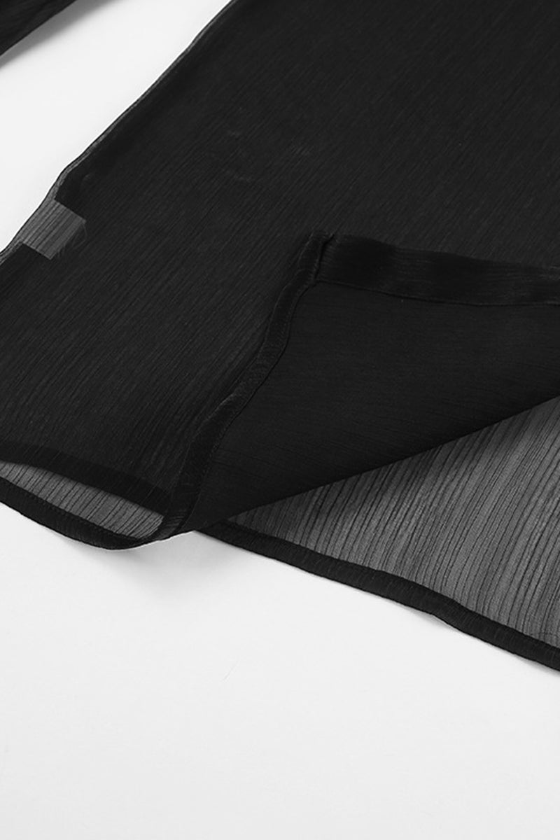 Sexy Solid See-through Mesh Turndown Collar Blouses