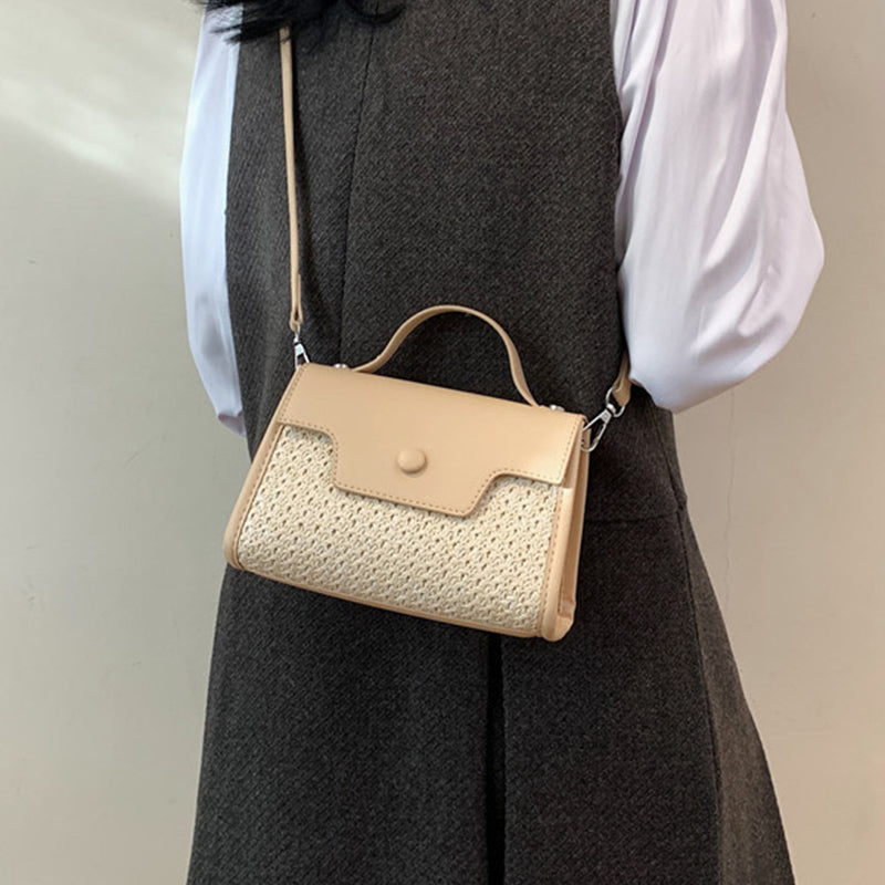 Casual Simplicity Solid Patchwork Weave Bags