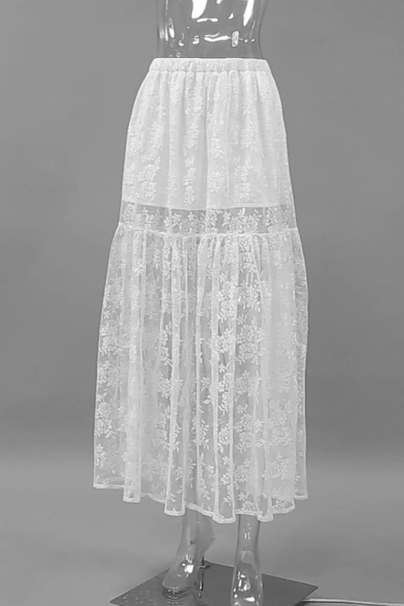 Elegant Solid Lace See-through Loose High Waist Type A Solid Color Bottoms