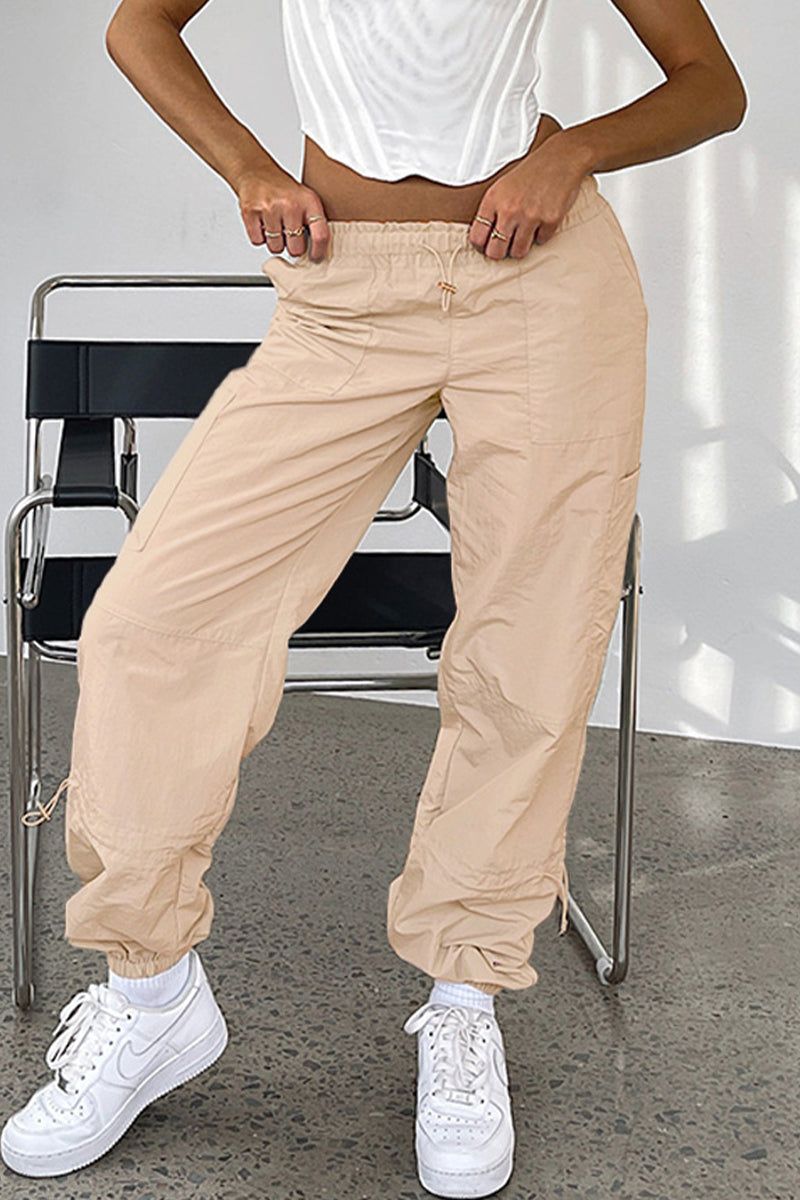 Street Solid Pocket Loose Straight Solid Color Bottoms(6 Colors)