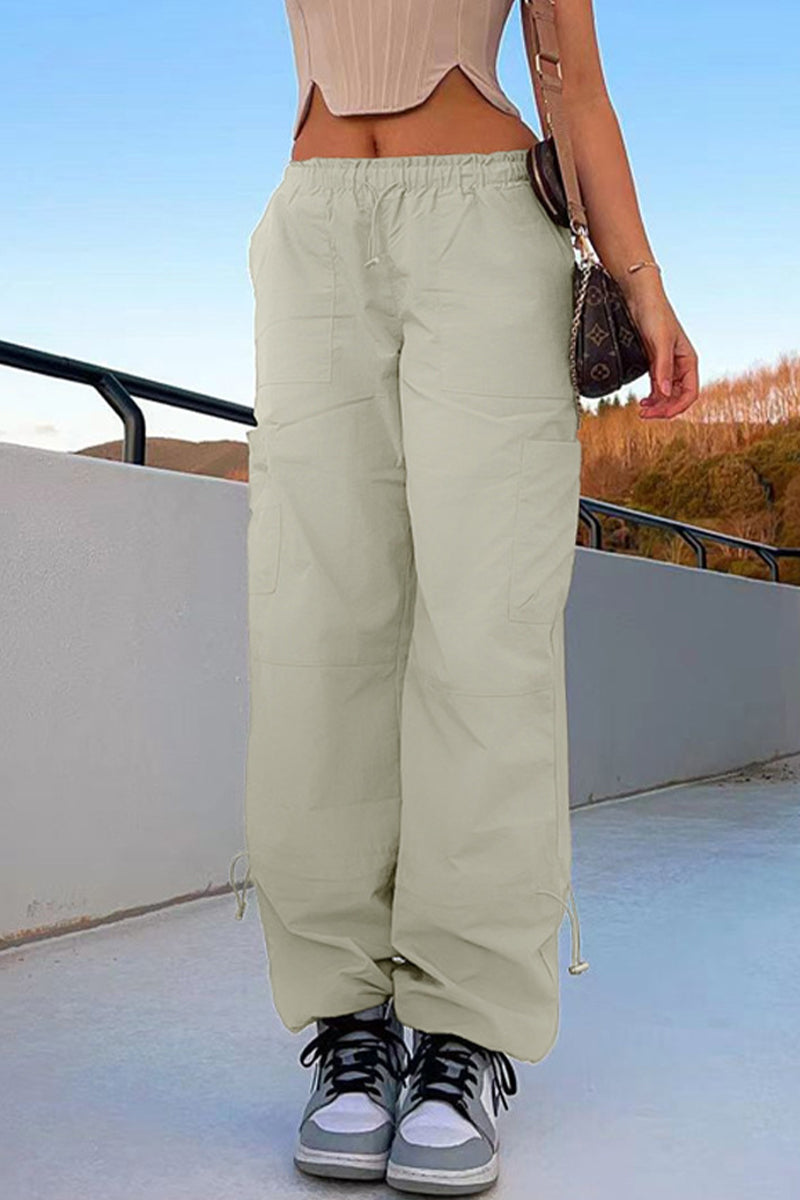 Street Solid Pocket Loose Straight Solid Color Bottoms(6 Colors)