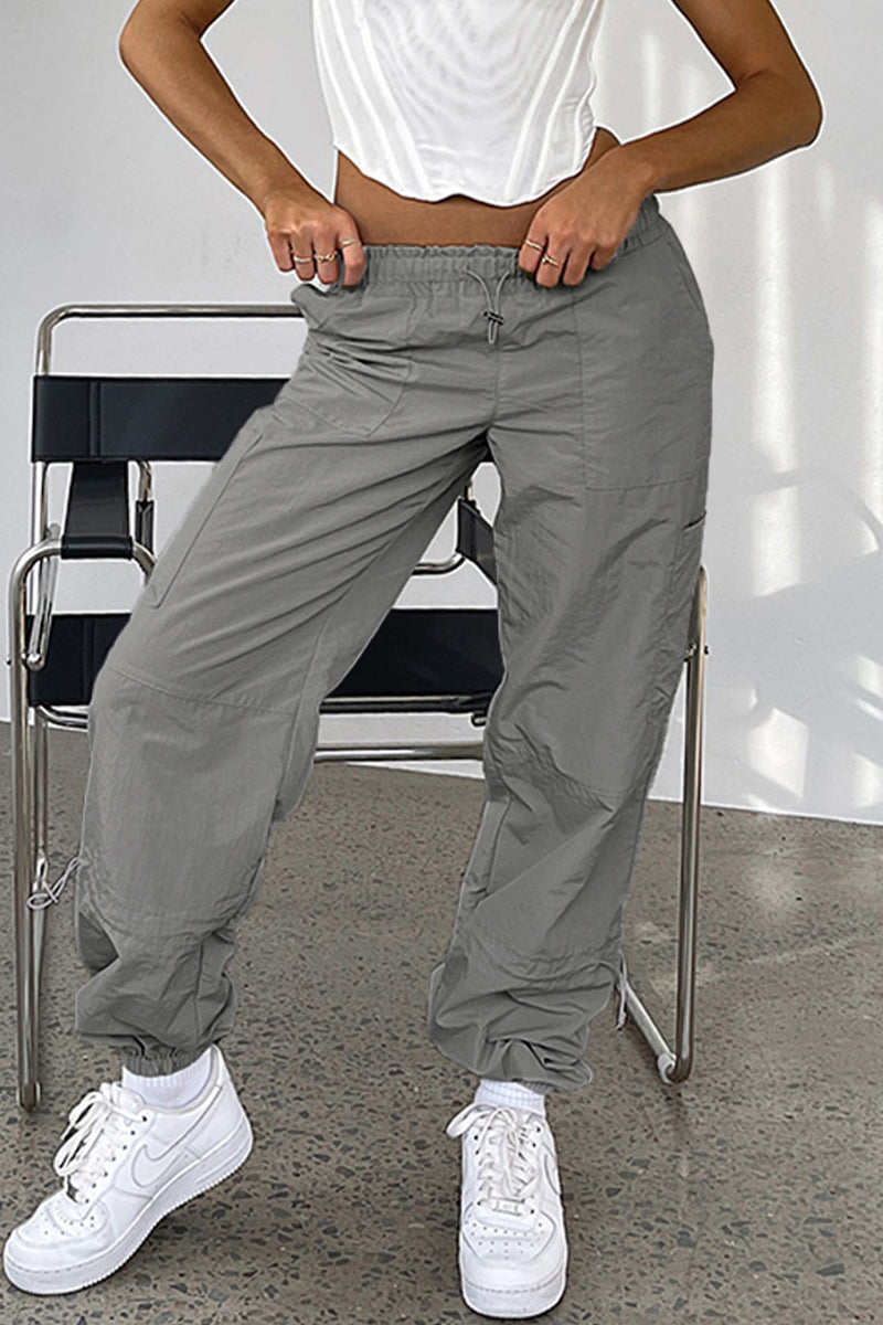 Street Solid Pocket Loose Straight Solid Color Bottoms(6 Colors)