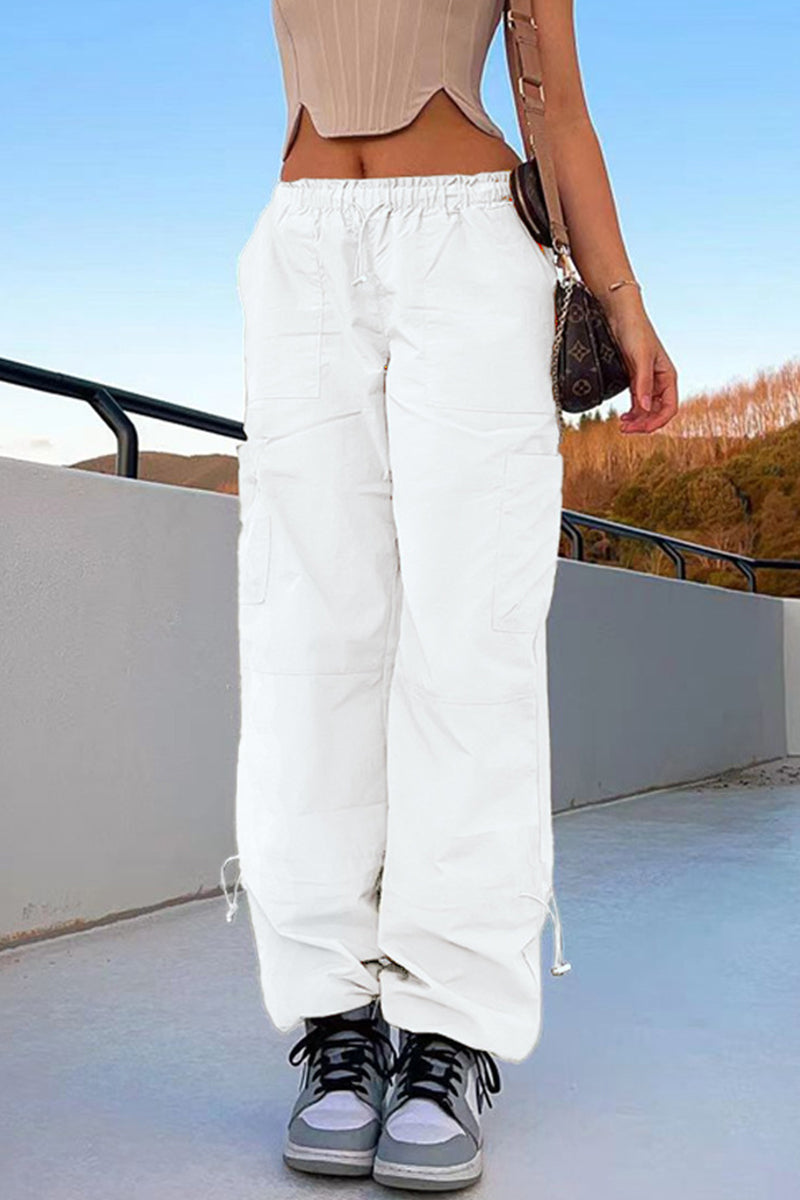 Street Solid Pocket Loose Straight Solid Color Bottoms(6 Colors)