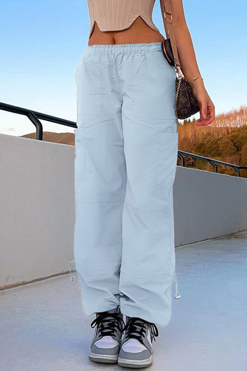 Street Solid Pocket Loose Straight Solid Color Bottoms(6 Colors)