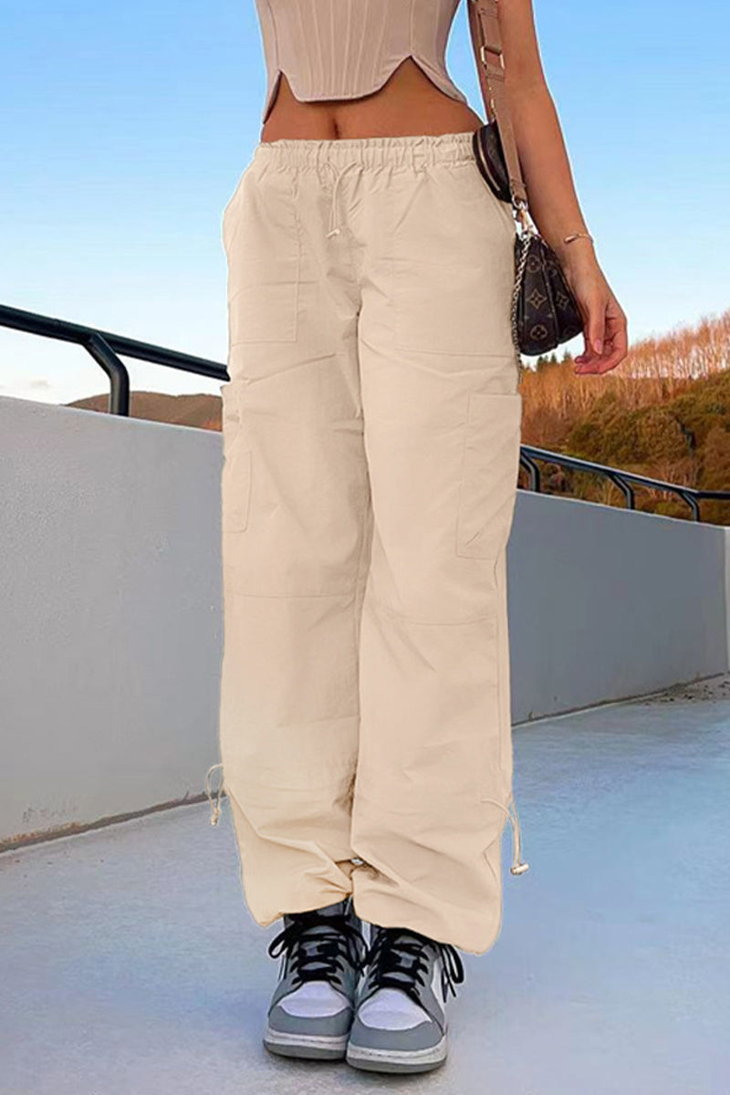 Street Solid Pocket Loose Straight Solid Color Bottoms(6 Colors)