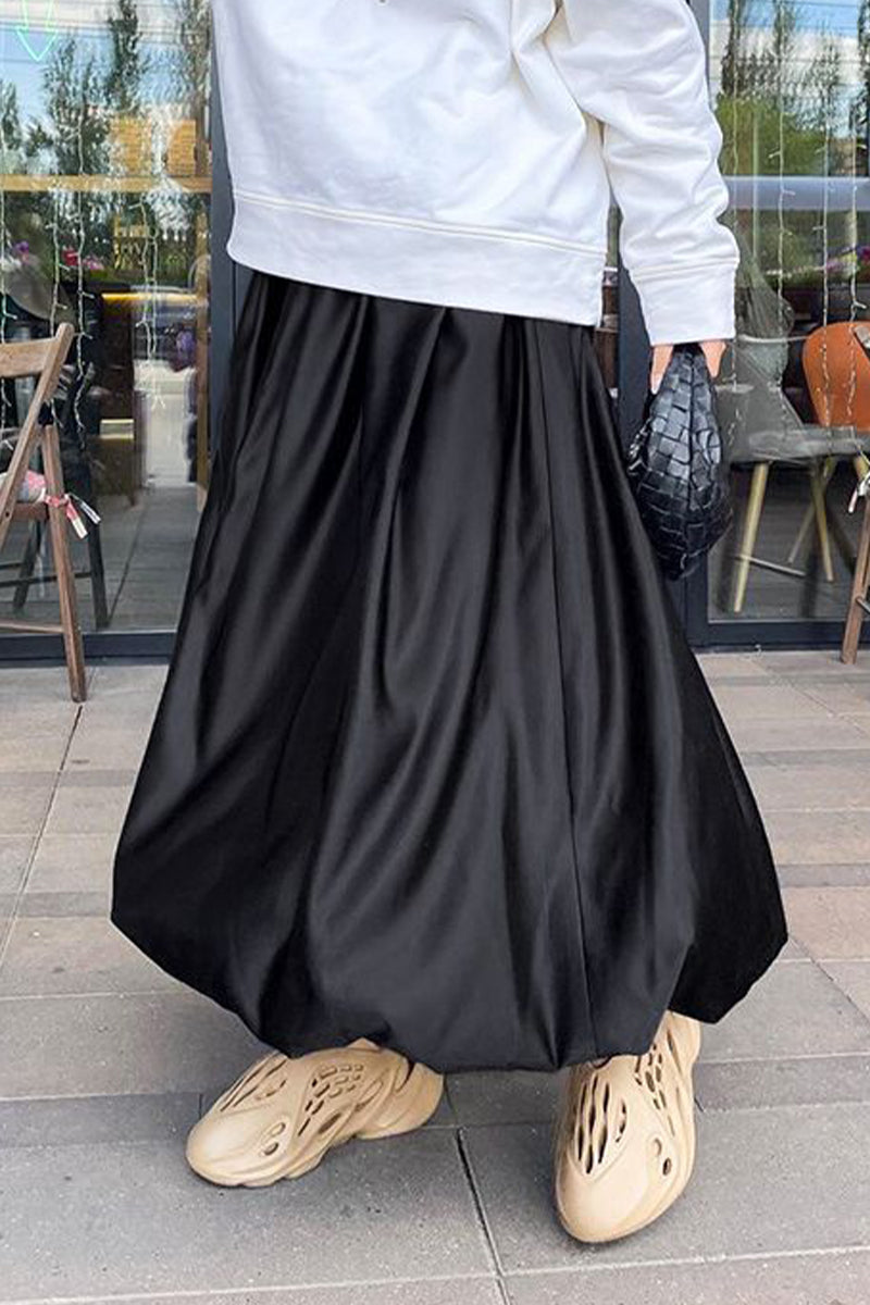 Elegant Solid Patchwork High Waist Type A Solid Color Bottoms(3 Colors)