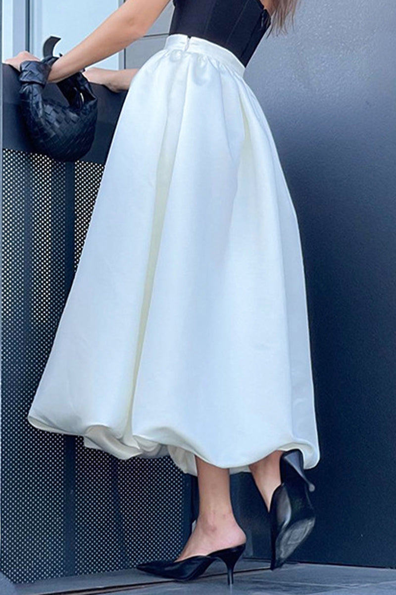 Elegant Solid Patchwork High Waist Type A Solid Color Bottoms(3 Colors)
