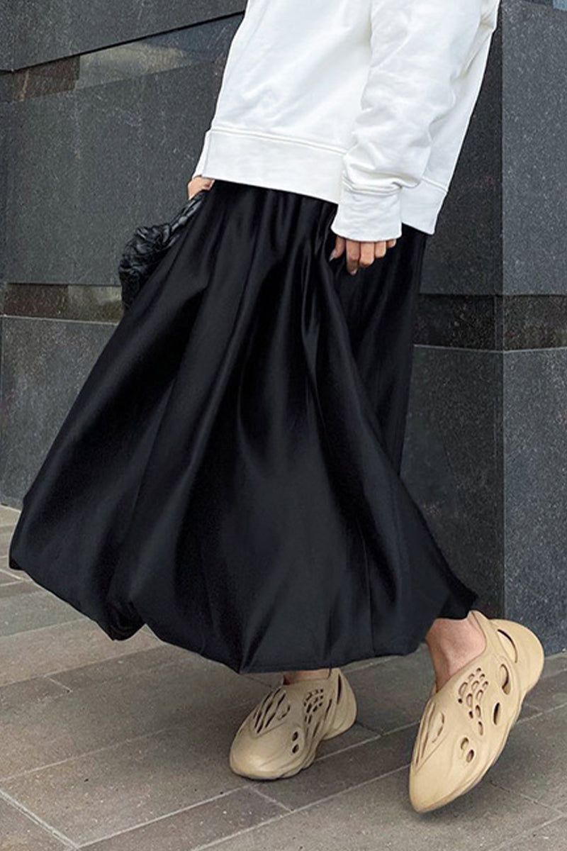 Elegant Solid Patchwork High Waist Type A Solid Color Bottoms(3 Colors)