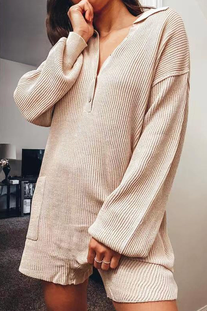 Casual Simplicity Solid Buttons V Neck Loose Jumpsuits(4 Colors)