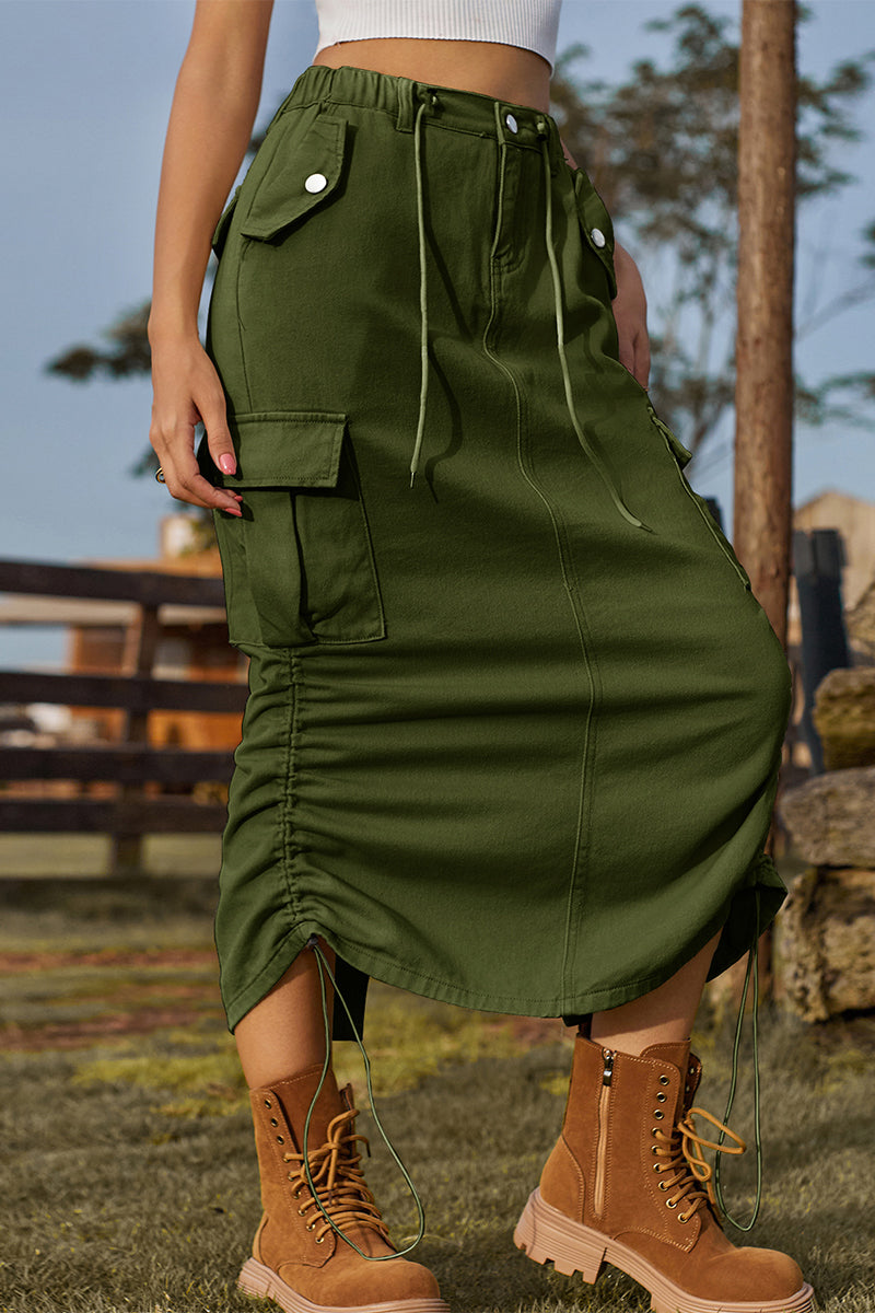 Casual Solid Draw String Pocket Loose Bottoms(3 Colors)