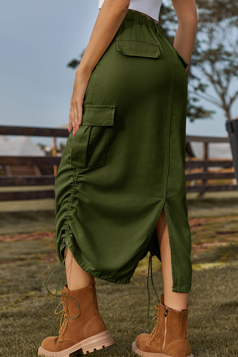 Casual Solid Draw String Pocket Loose Bottoms(3 Colors)