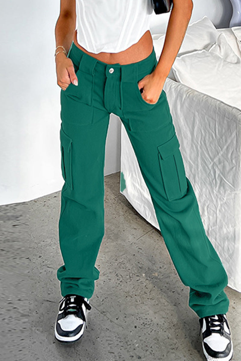 Casual Solid Pocket Skinny Mid Waist Solid Color Bottoms