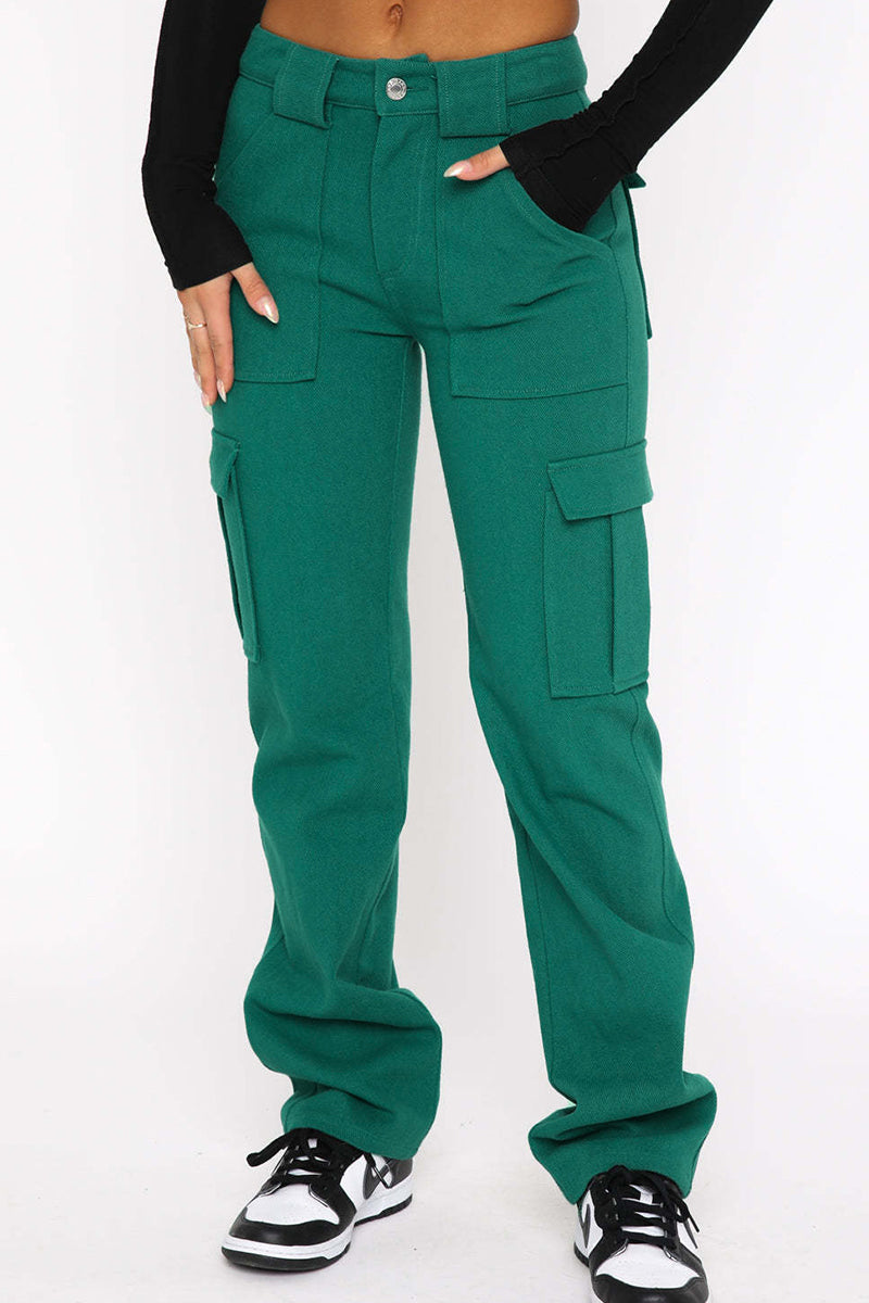 Casual Solid Pocket Skinny Mid Waist Solid Color Bottoms