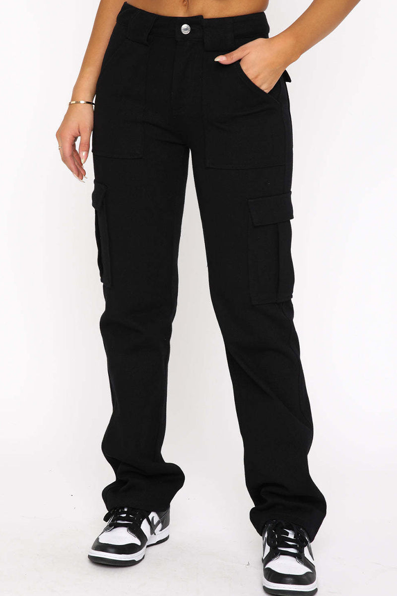 Casual Solid Pocket Skinny Mid Waist Solid Color Bottoms