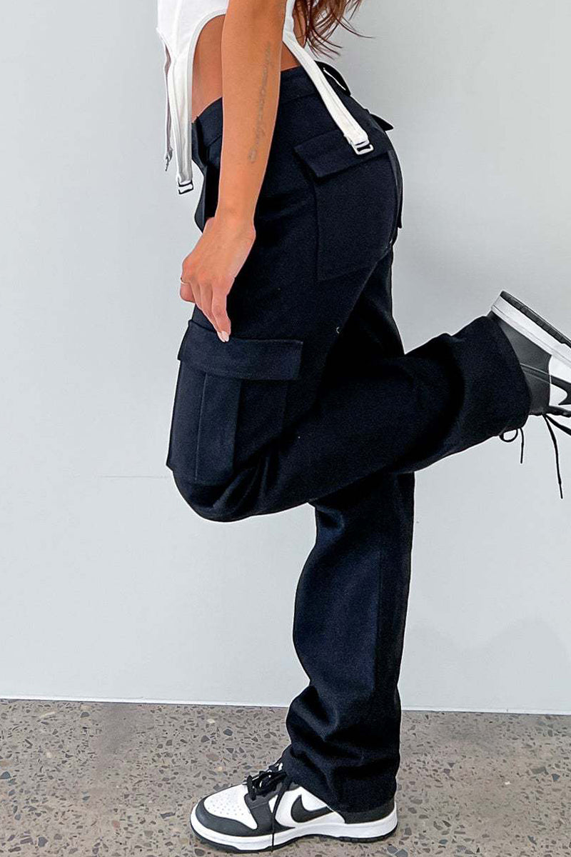 Casual Solid Pocket Skinny Mid Waist Solid Color Bottoms