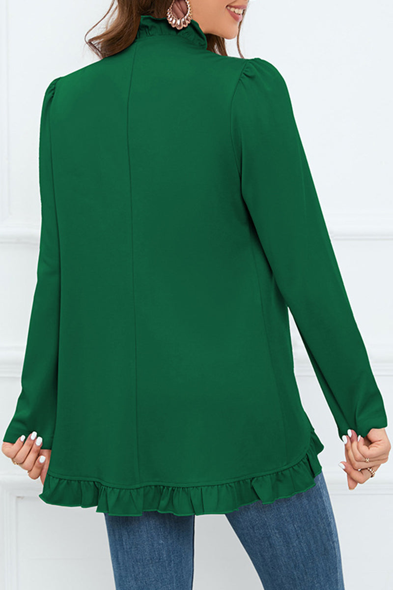 Elegant Solid Buckle Flounce Lotus Leaf Collar Outerwear(5 Colors)