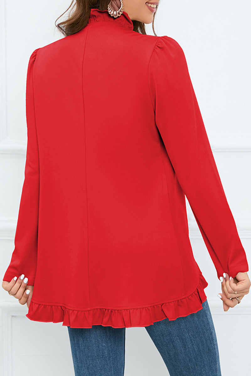 Elegant Solid Buckle Flounce Lotus Leaf Collar Outerwear(5 Colors)
