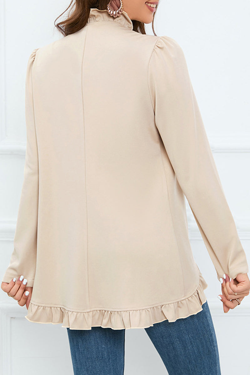 Elegant Solid Buckle Flounce Lotus Leaf Collar Outerwear(5 Colors)
