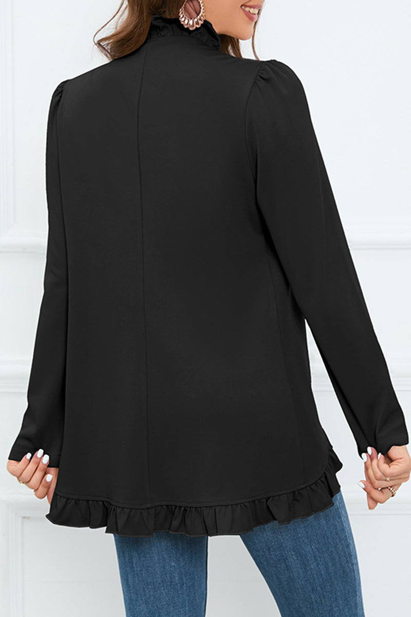 Elegant Solid Buckle Flounce Lotus Leaf Collar Outerwear(5 Colors)