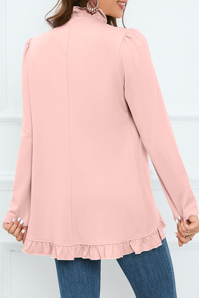 Elegant Solid Buckle Flounce Lotus Leaf Collar Outerwear(5 Colors)