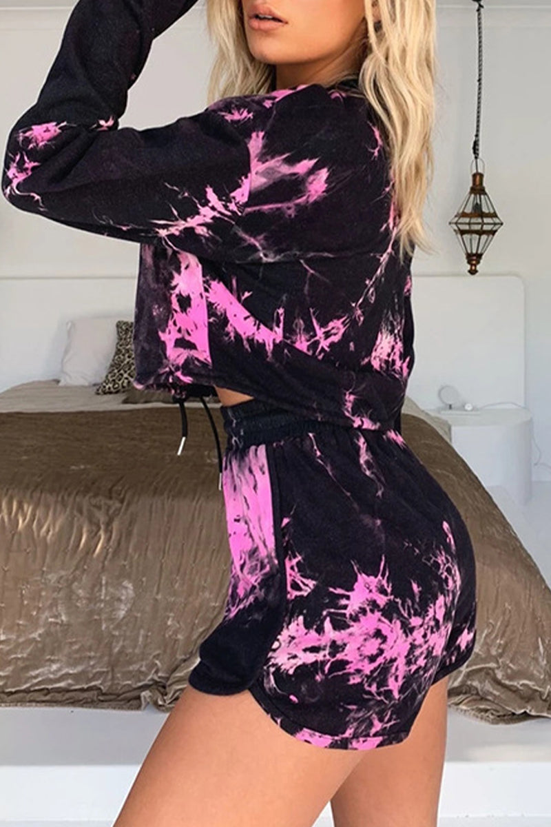 Casual Gradual Change Printing O Neck Long Sleeve Two Pieces