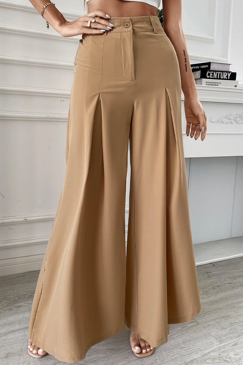 Elegant Solid Fold Loose Wide Leg Solid Color Bottoms(No Belt)(2 Colors)
