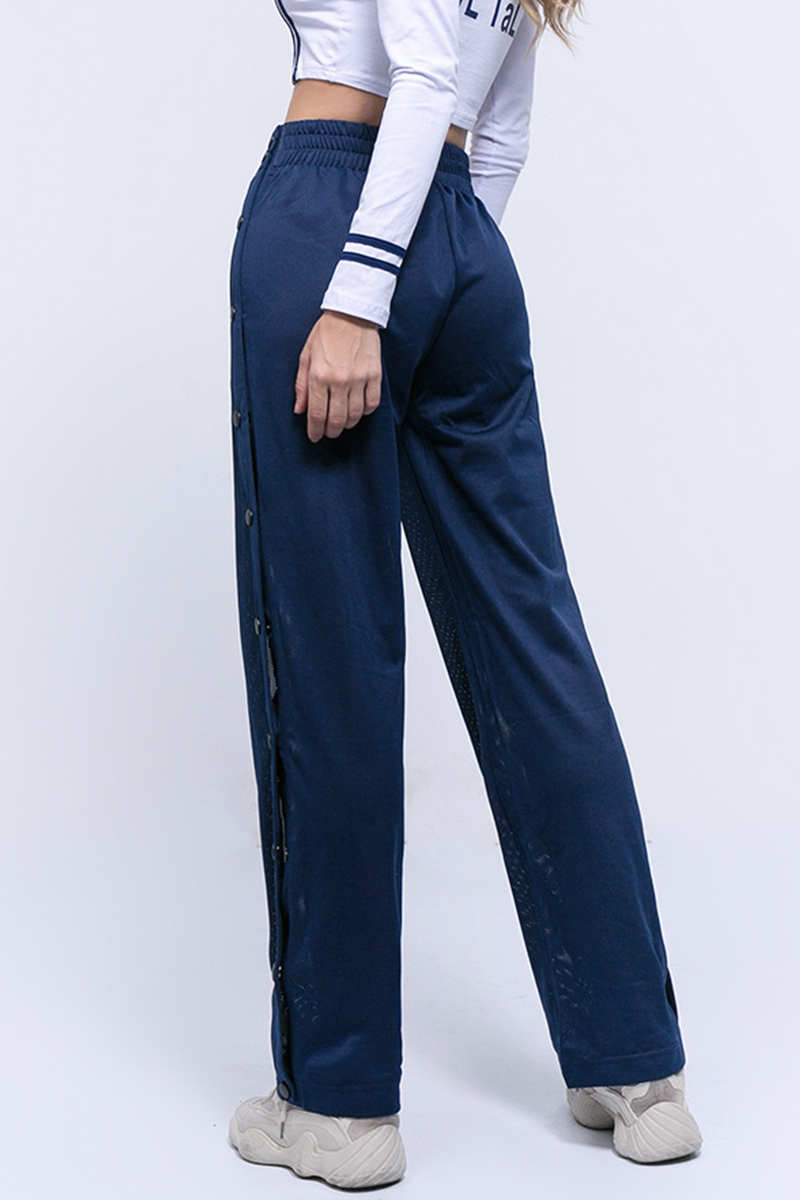 Casual Sportswear Solid Buckle Loose High Waist Wide Leg Solid Color Bottoms