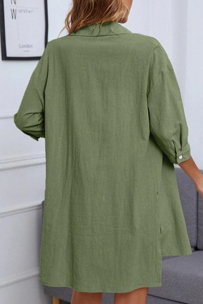 Casual Simplicity Solid Pocket Turndown Collar Half Sleeve Two Pieces(6 Colors)