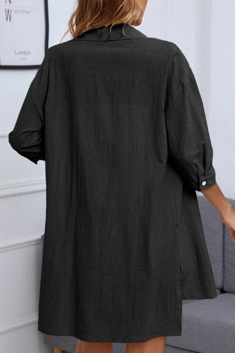 Casual Simplicity Solid Pocket Turndown Collar Half Sleeve Two Pieces(6 Colors)