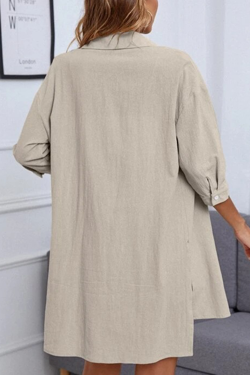 Casual Simplicity Solid Pocket Turndown Collar Half Sleeve Two Pieces(6 Colors)