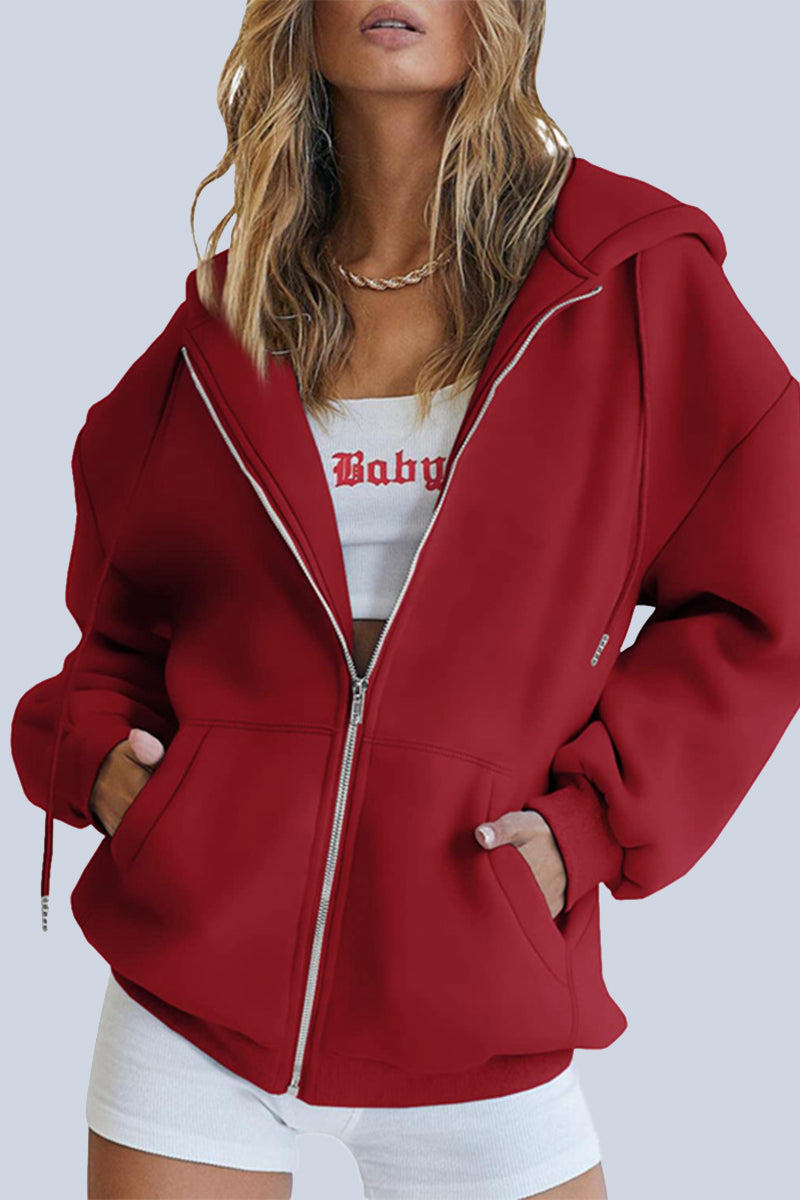 Casual Sportswear Solid Pocket Hooded Collar Outerwear(13 Colors)