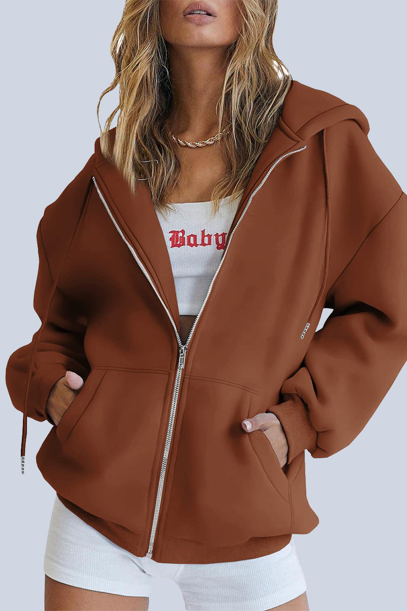 Casual Sportswear Solid Pocket Hooded Collar Outerwear(13 Colors)