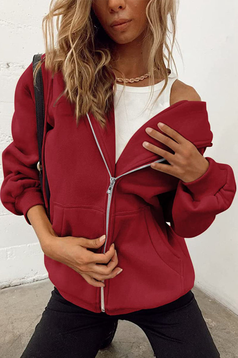 Casual Sportswear Solid Pocket Hooded Collar Outerwear(13 Colors)