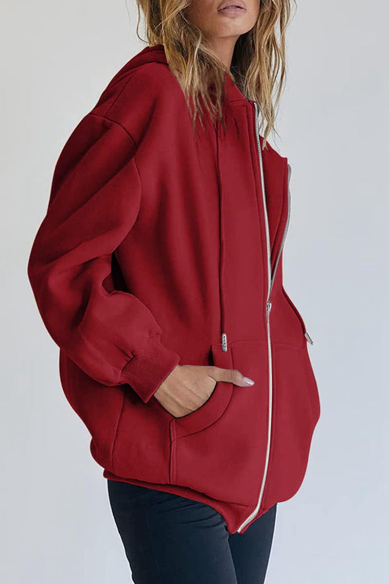 Casual Sportswear Solid Pocket Hooded Collar Outerwear(13 Colors)