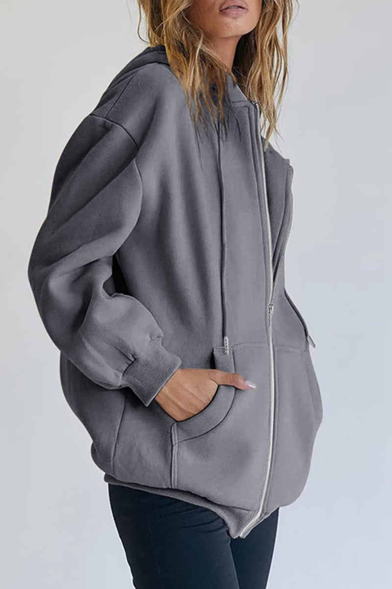 Casual Sportswear Solid Pocket Hooded Collar Outerwear(13 Colors)