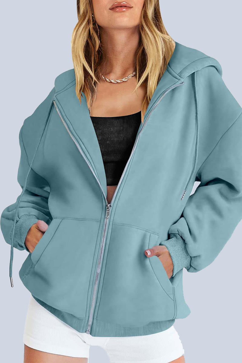 Casual Sportswear Solid Pocket Hooded Collar Outerwear(13 Colors)