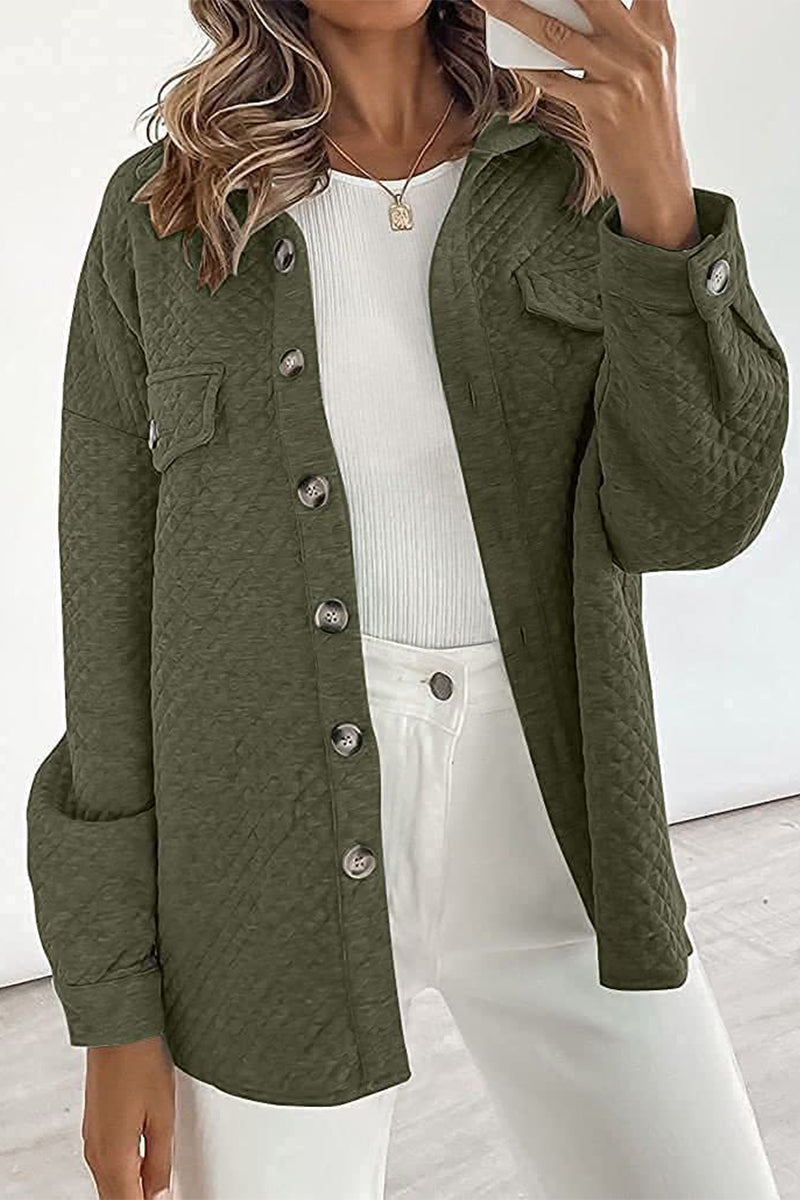 Casual Solid Buttons Turndown Collar Outerwear(6 Colors)