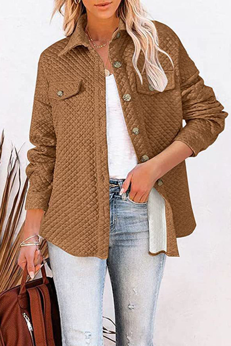 Casual Solid Buttons Turndown Collar Outerwear(6 Colors)
